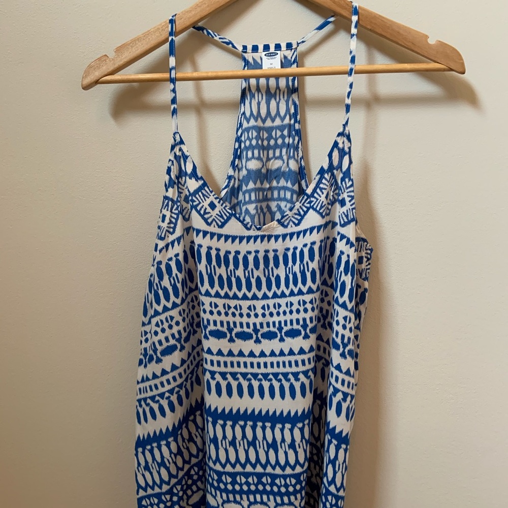 Cream and Blue Aztec Tank Top